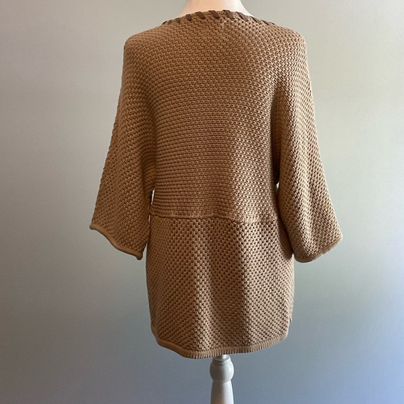 Ruby Rd Lg Cotton/Acrylic Blend Taupe 1 Button Crochet Sweater Faux Suede Trim - Picture 7 of 16